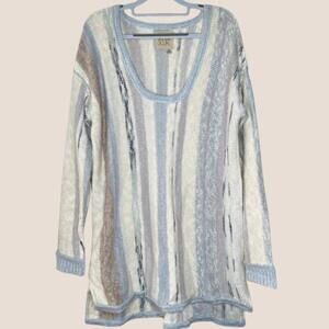 Cha Sor Striped Neutral Knit Sweater Scoop Neck Medium